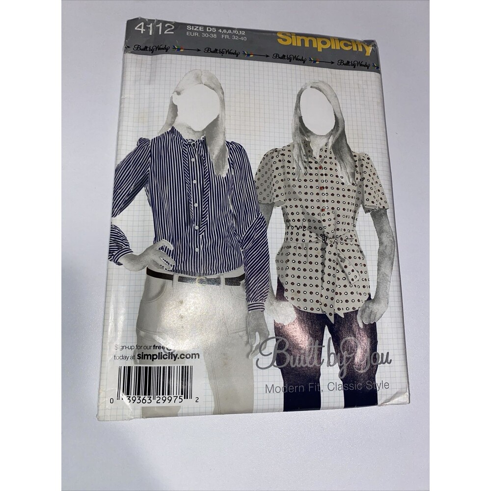 Misses Shirt Pattern Size 4 6 8 10 12 Simplicity 4112 Uncut Long Or Short Sleeve